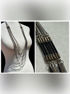 Necklace Multi-strand Statement MIxed Metal Gold Grey Black